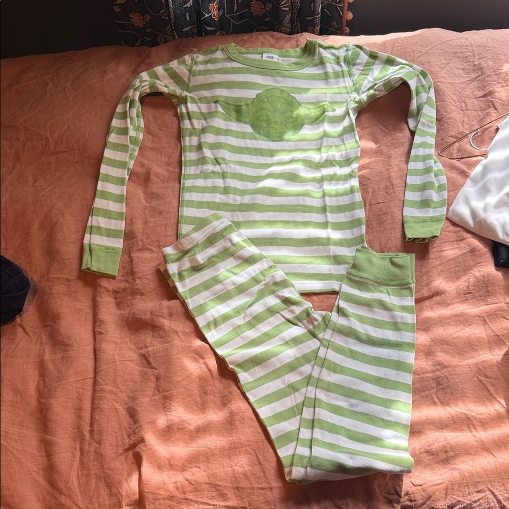Hanna Andersson Green and White Striped Star Wars Tee